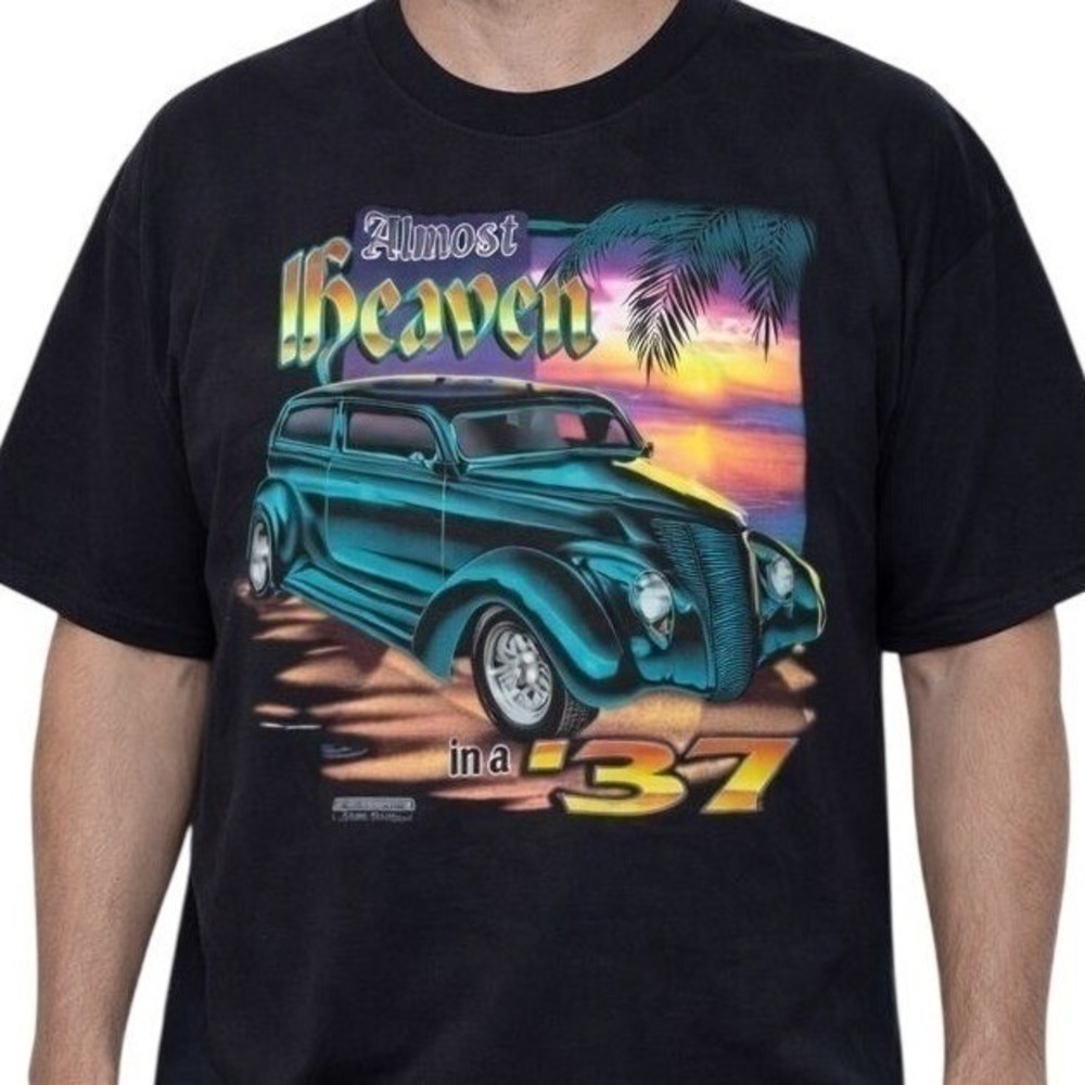 VTG 90s Lee Almost Heaven in a 37 Ford Hot Rod T Shirt Large L USA Made Sunset